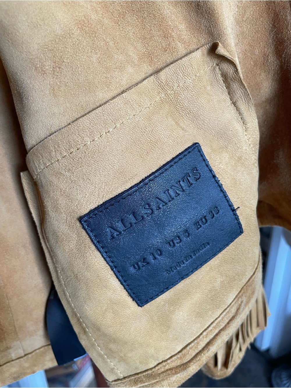All Saints Suede Fringe Jacket - Tan - Picture 5 of 7